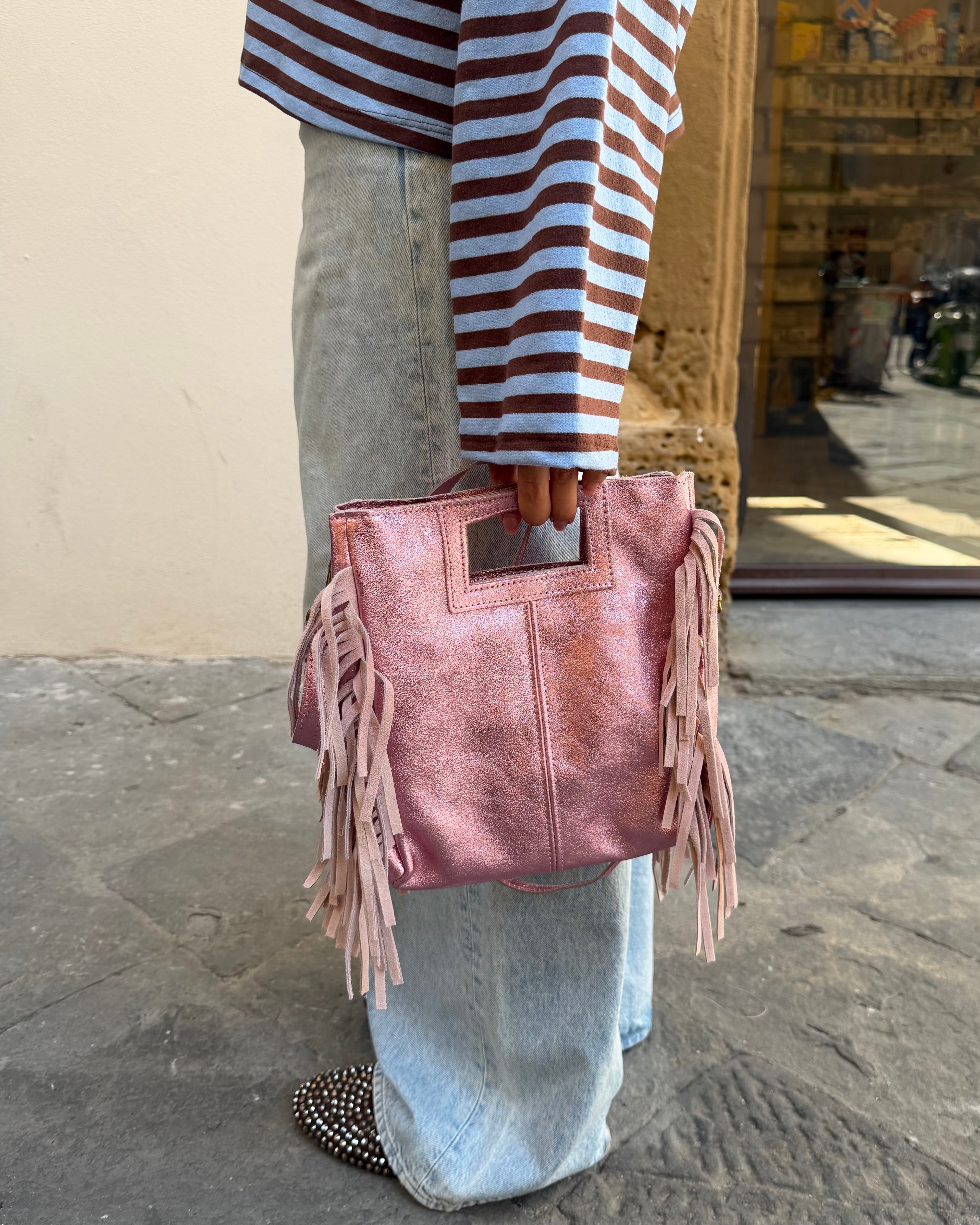 Borsa frange laminata grande