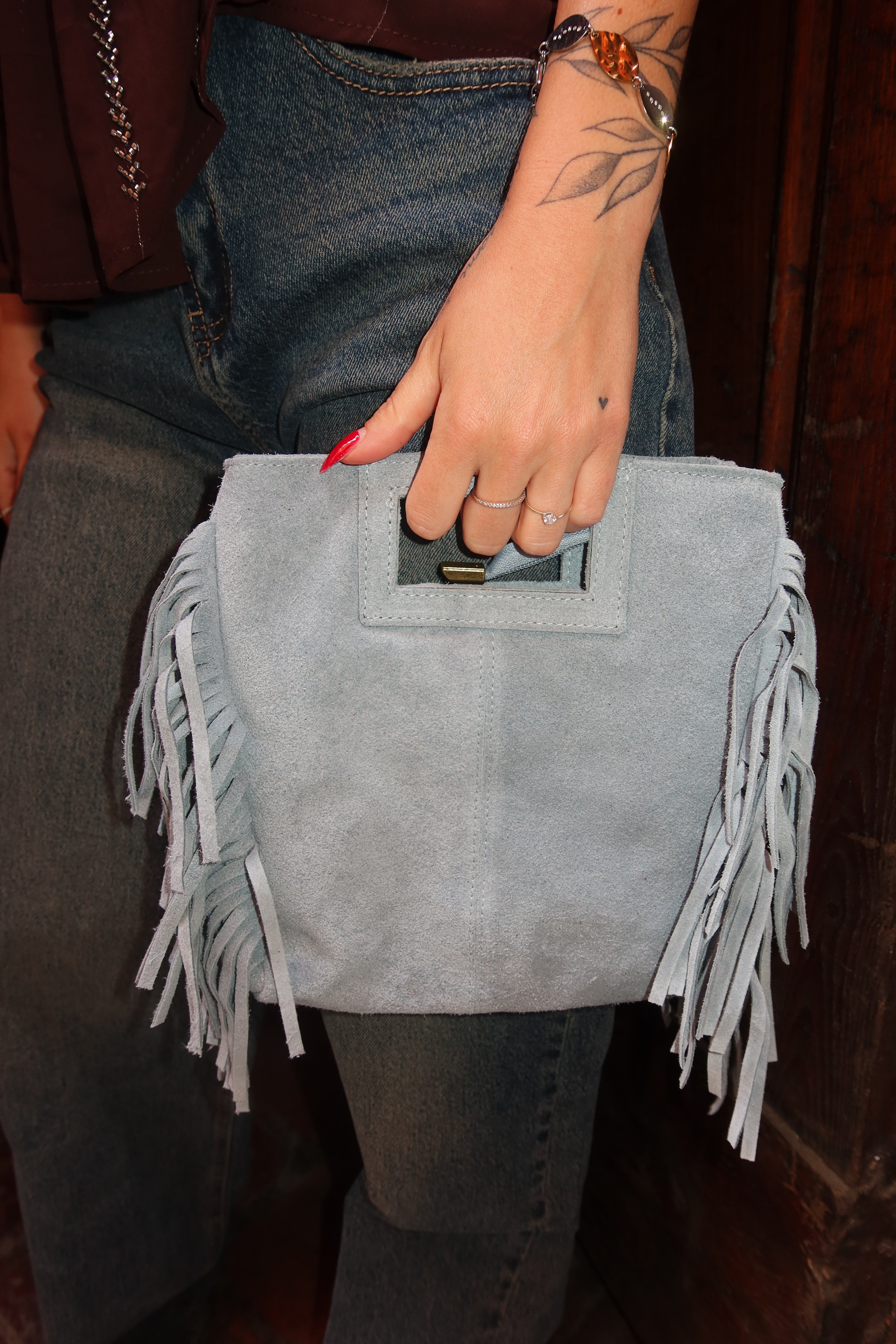 Borsa frange grande vera pelle