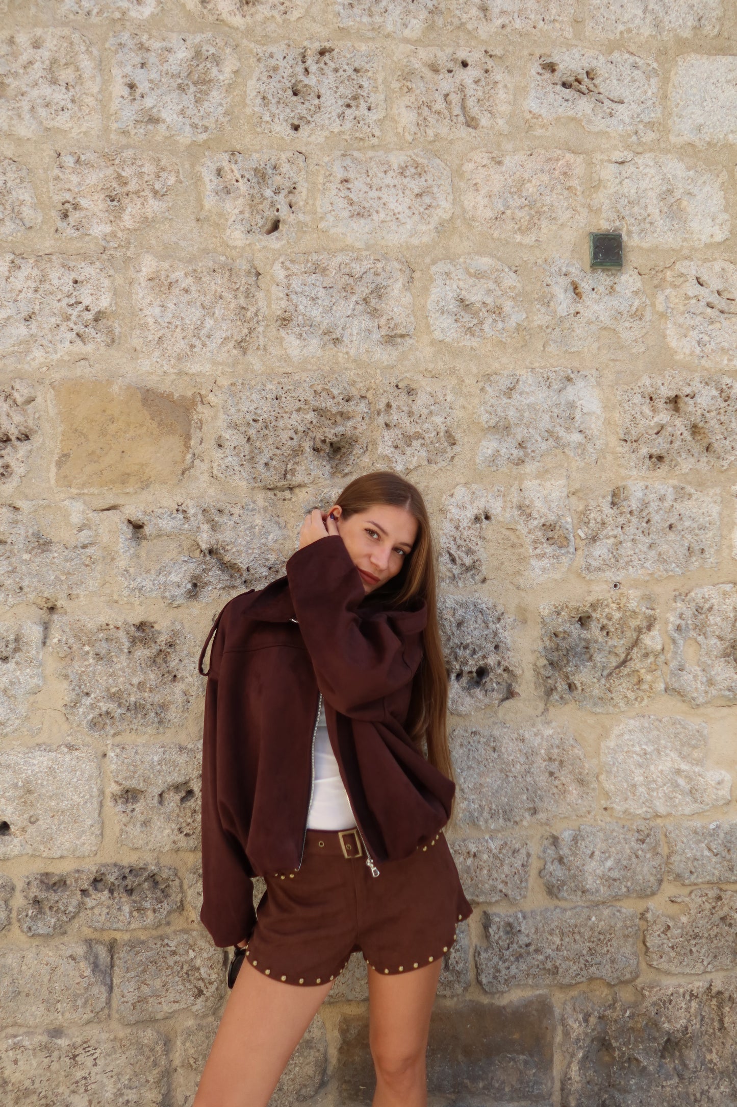 Giacca bomber effetto camoscio sfoderata