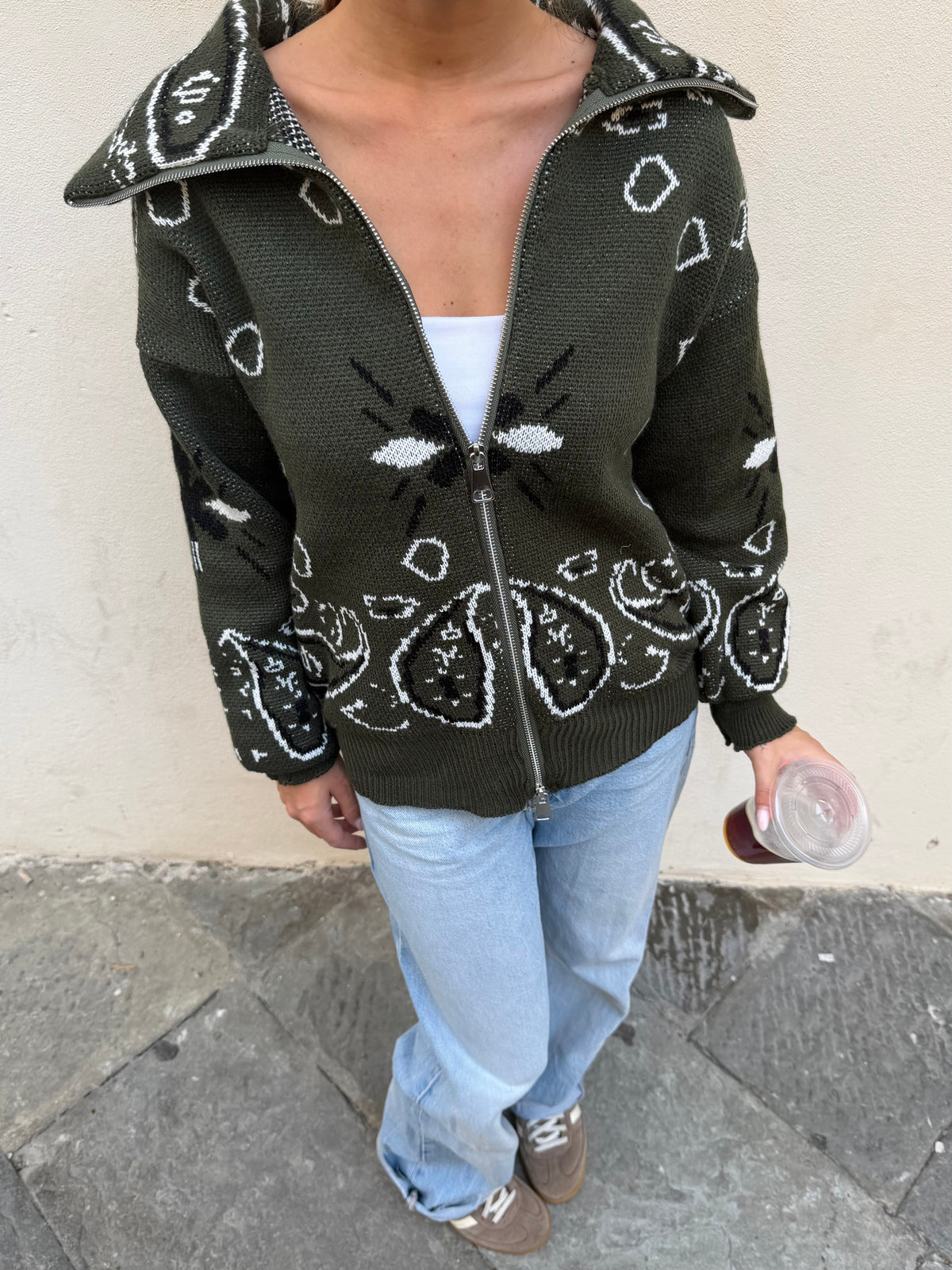 Giacca cardigan bandana con zip