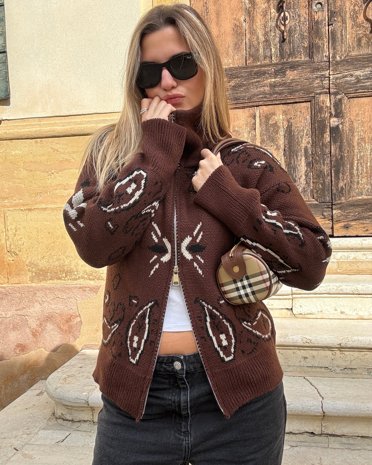 Giacca cardigan bandana con zip