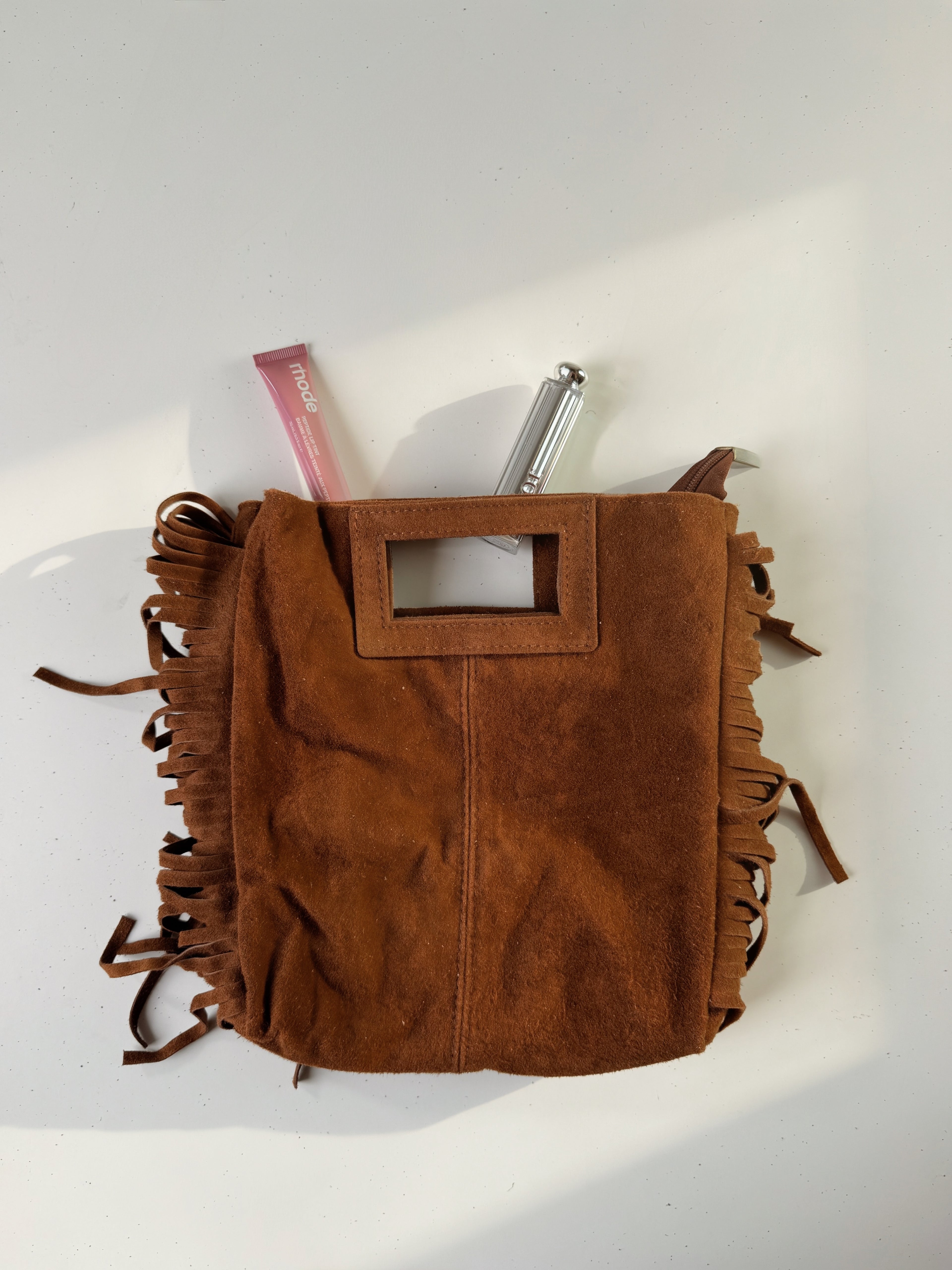 Borsa frange grande vera pelle