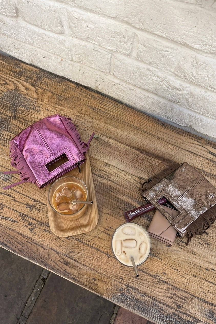 Borsa frange vera pelle laminata