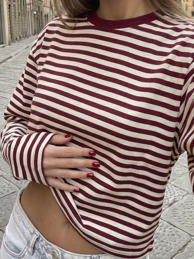 Maglietta a righe maniche lunghe