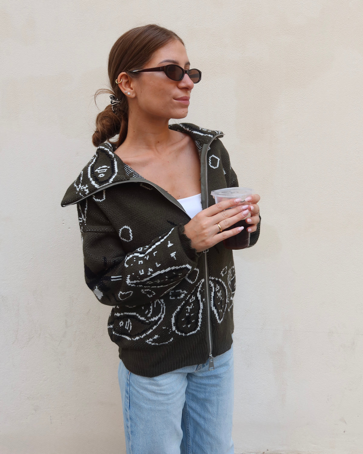 Giacca cardigan bandana con zip