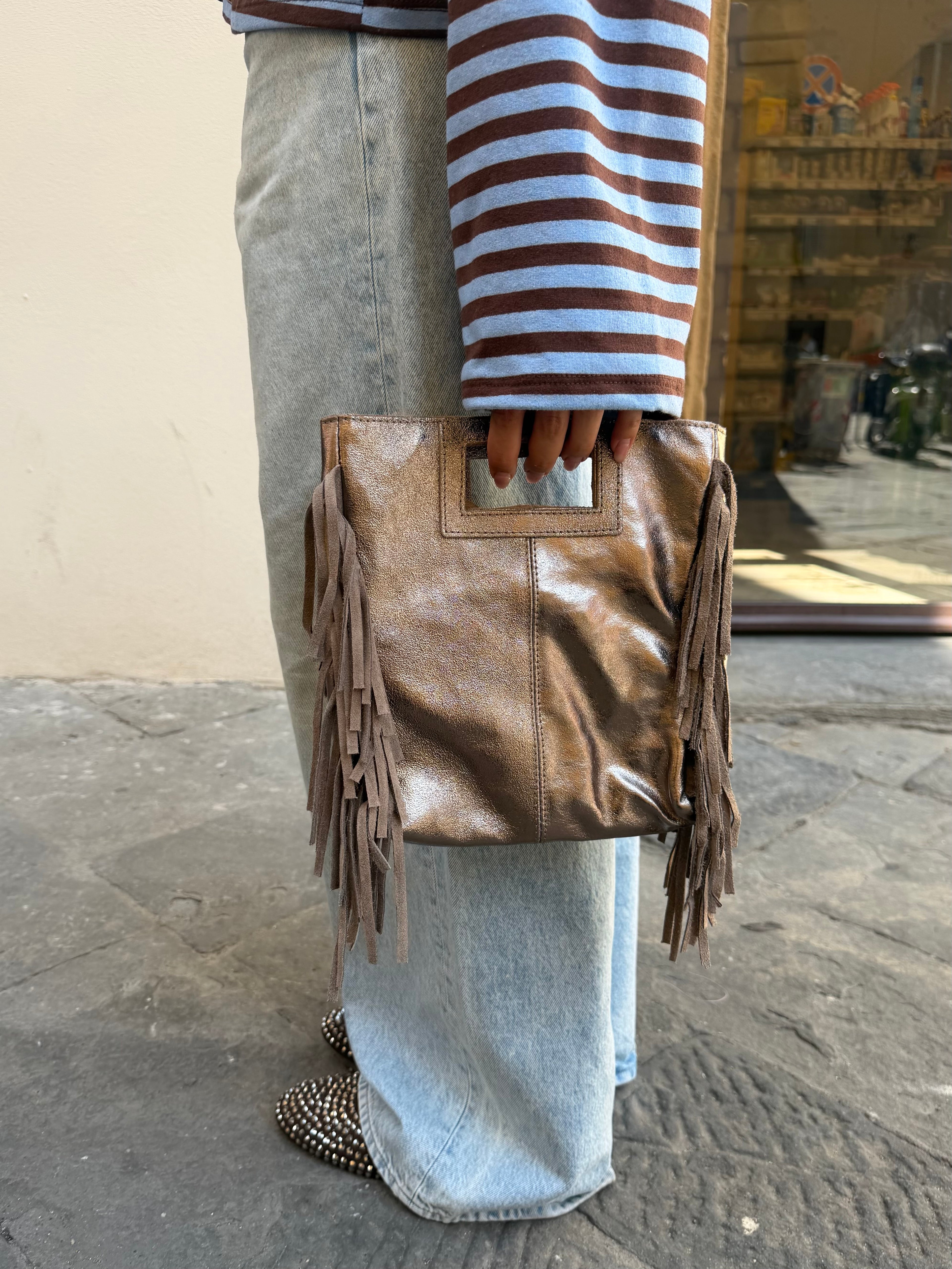 Borsa frange laminata grande