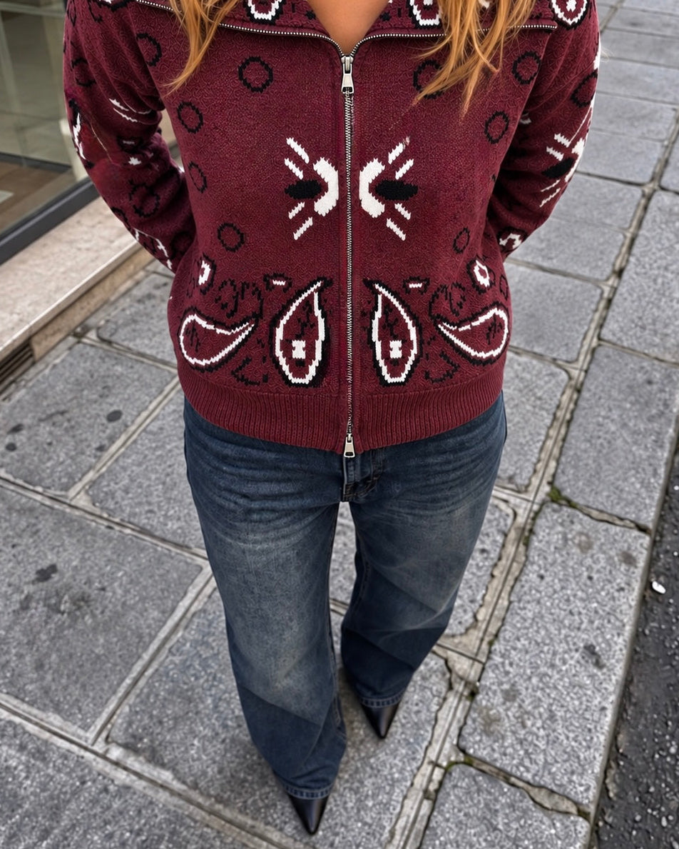 Giacca cardigan bandana con zip
