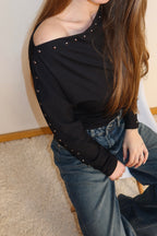 Maglia asimmetrica borchie