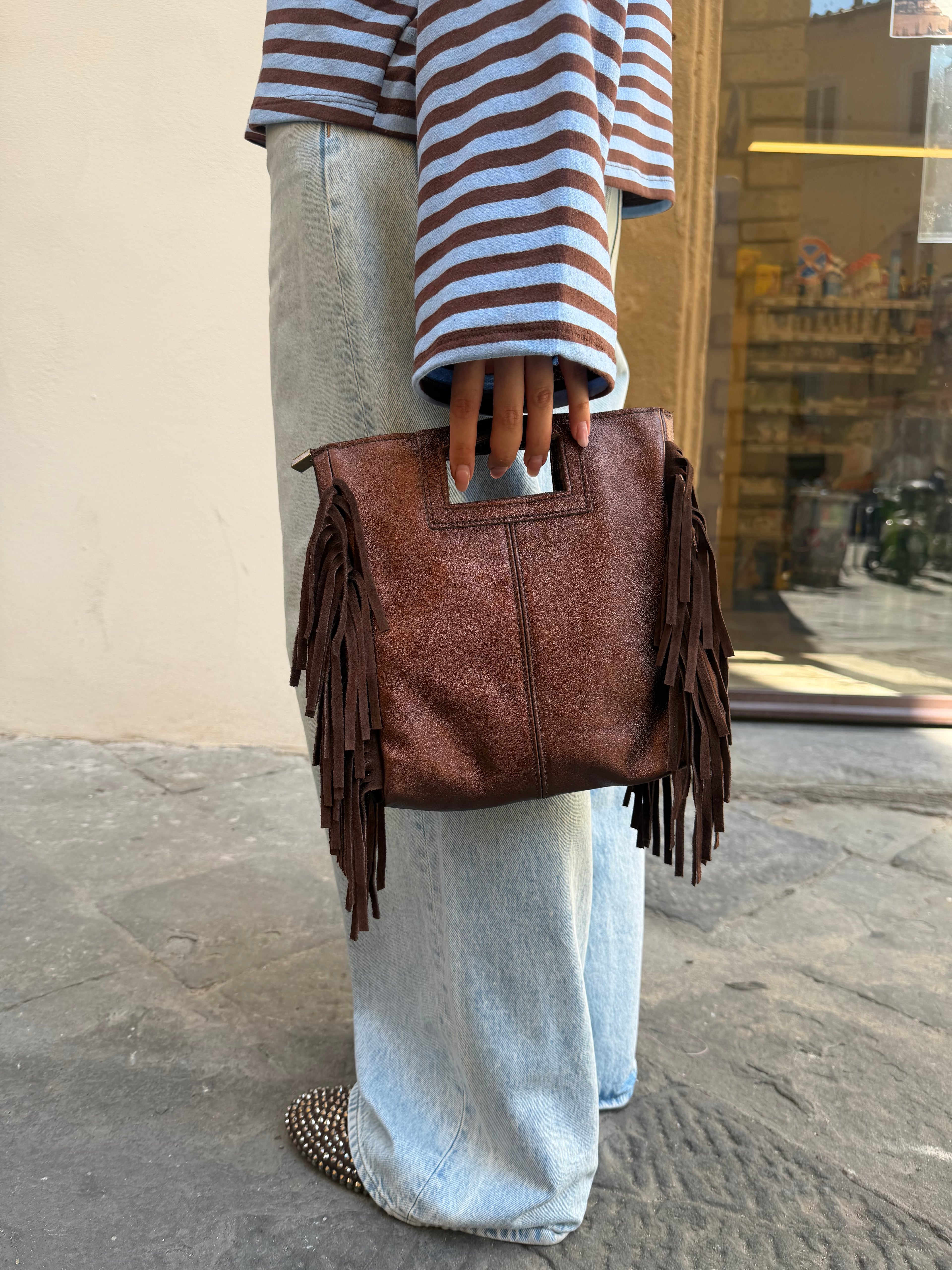 Borsa frange laminata grande