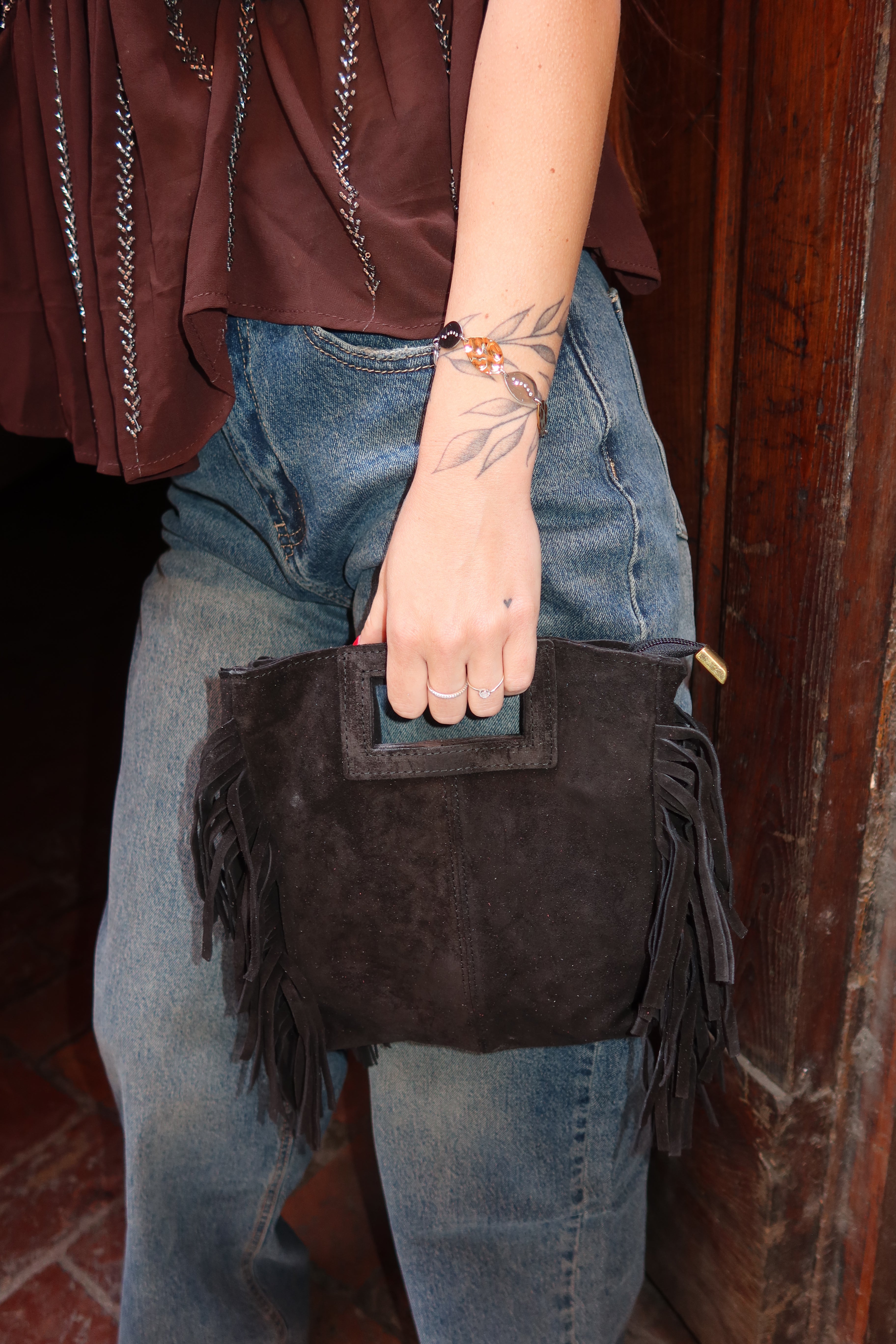 Borsa frange grande vera pelle