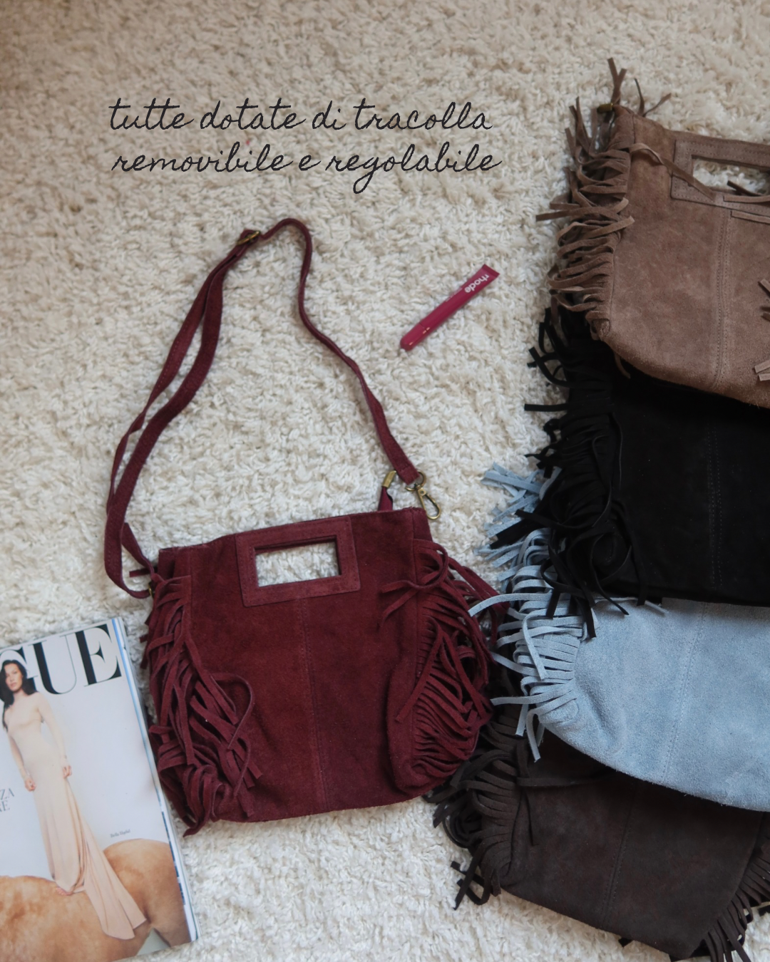 Borsa frange grande vera pelle