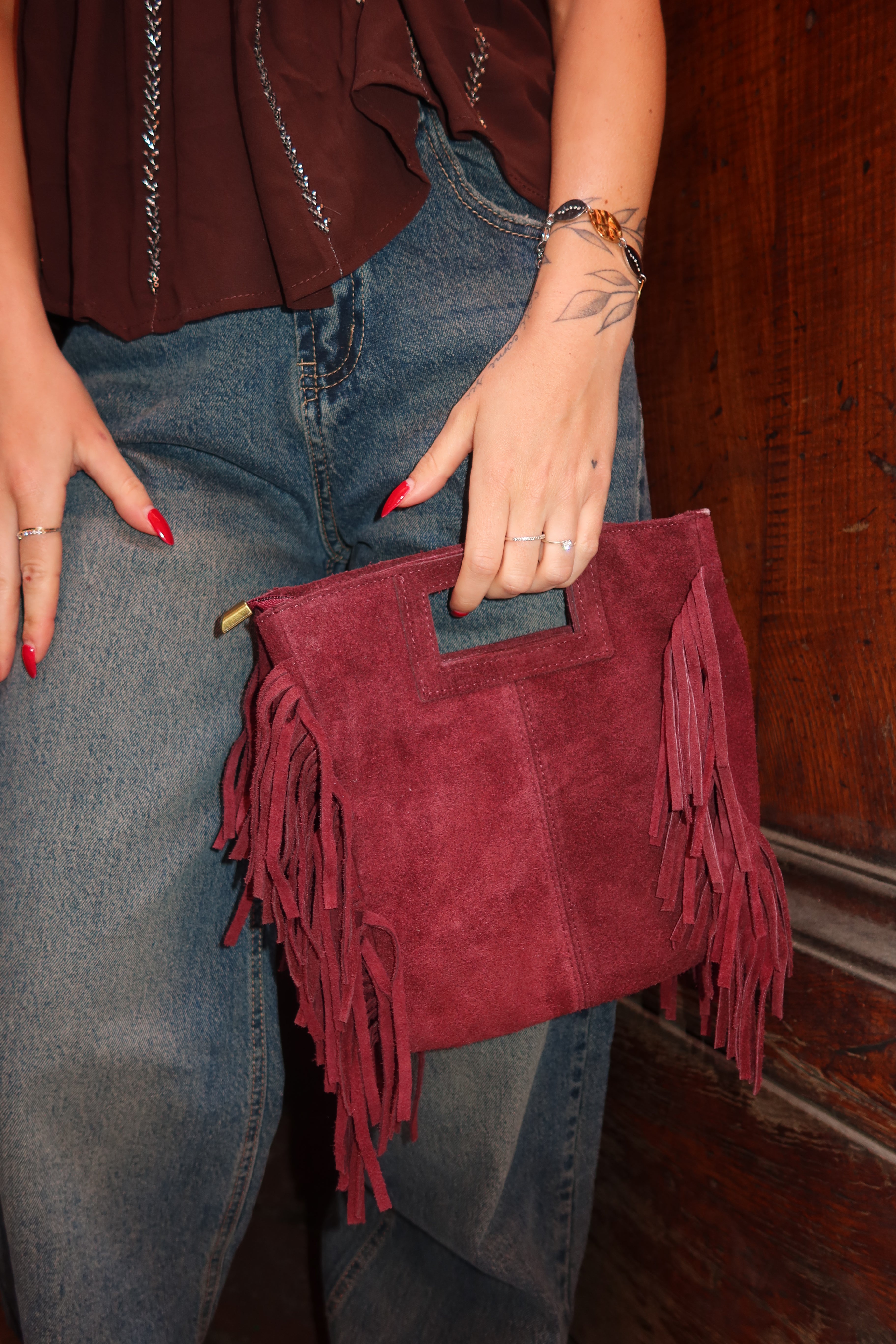 Borsa frange grande vera pelle