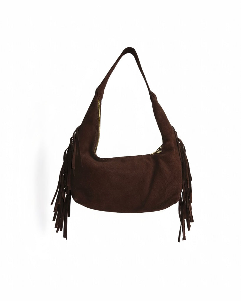 Borsa mezzaluna frange VERA PELLE