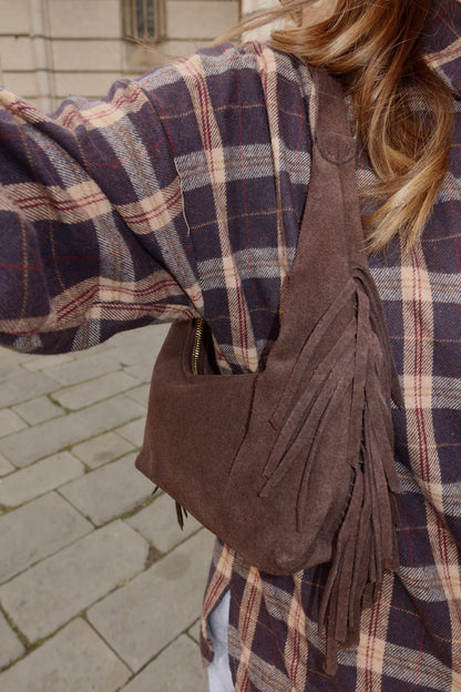 Borsa mezzaluna frange VERA PELLE