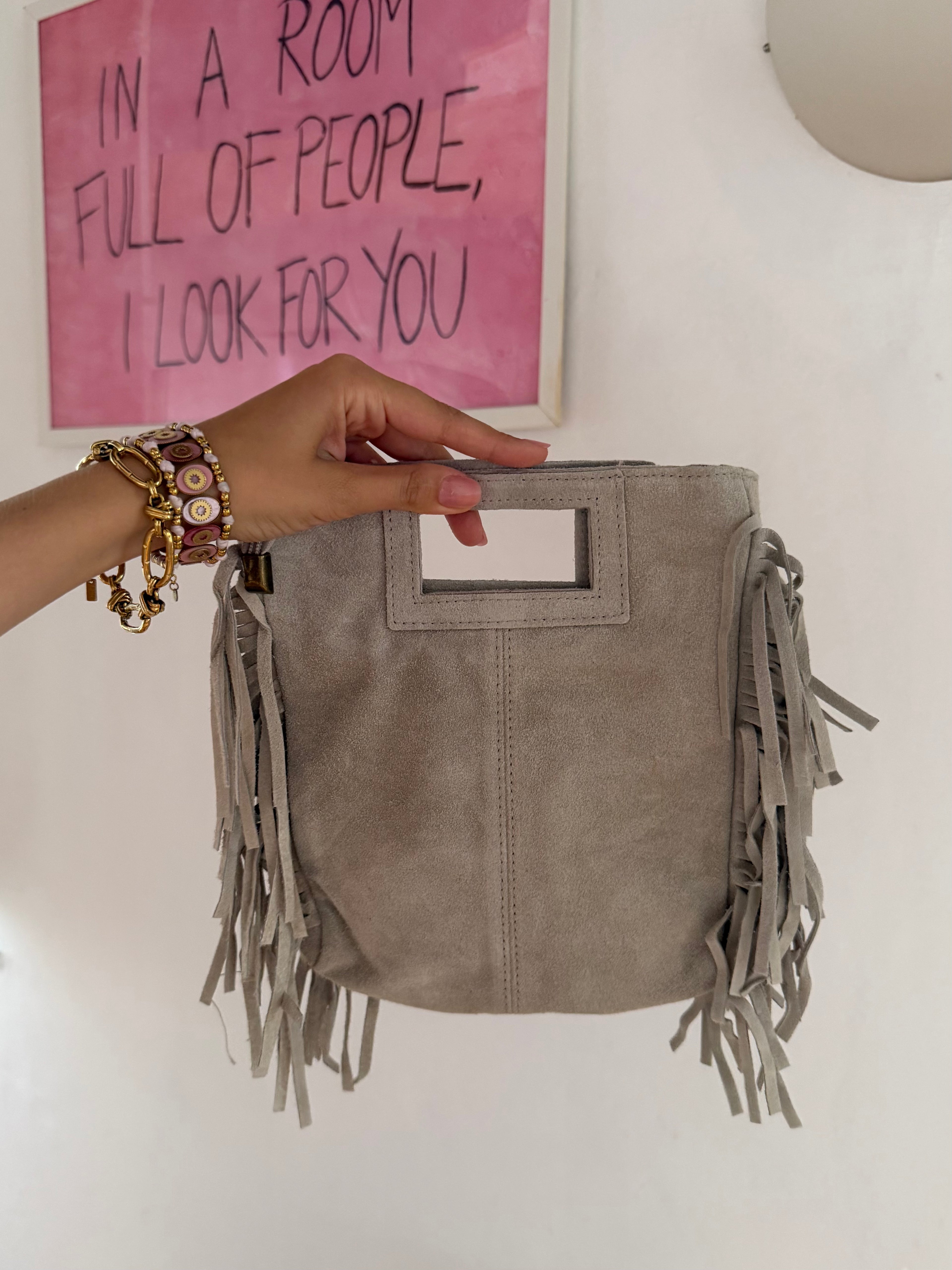 Borsa frange grande vera pelle