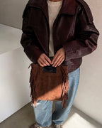 Borsa frange grande vera pelle