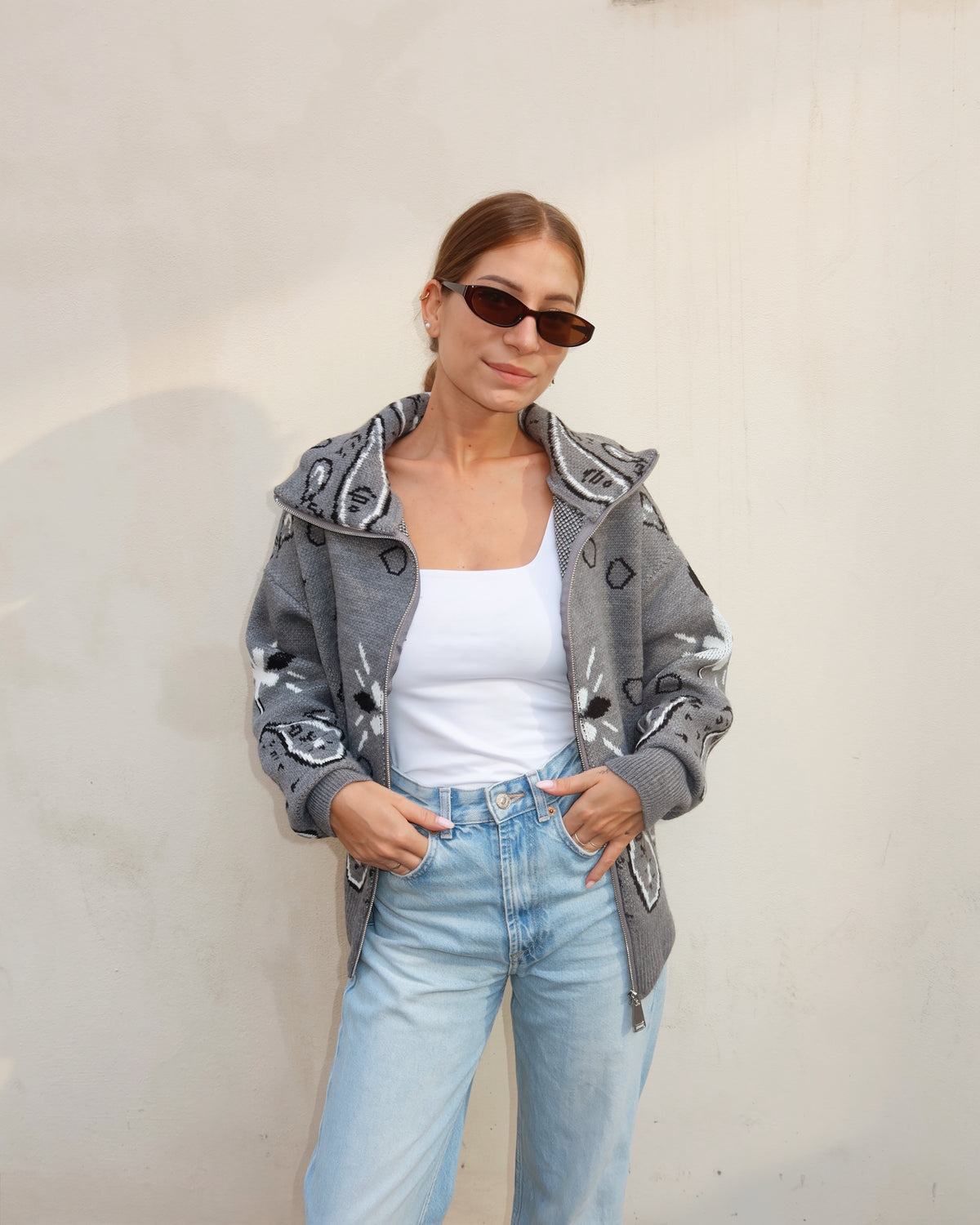 Giacca cardigan bandana con zip
