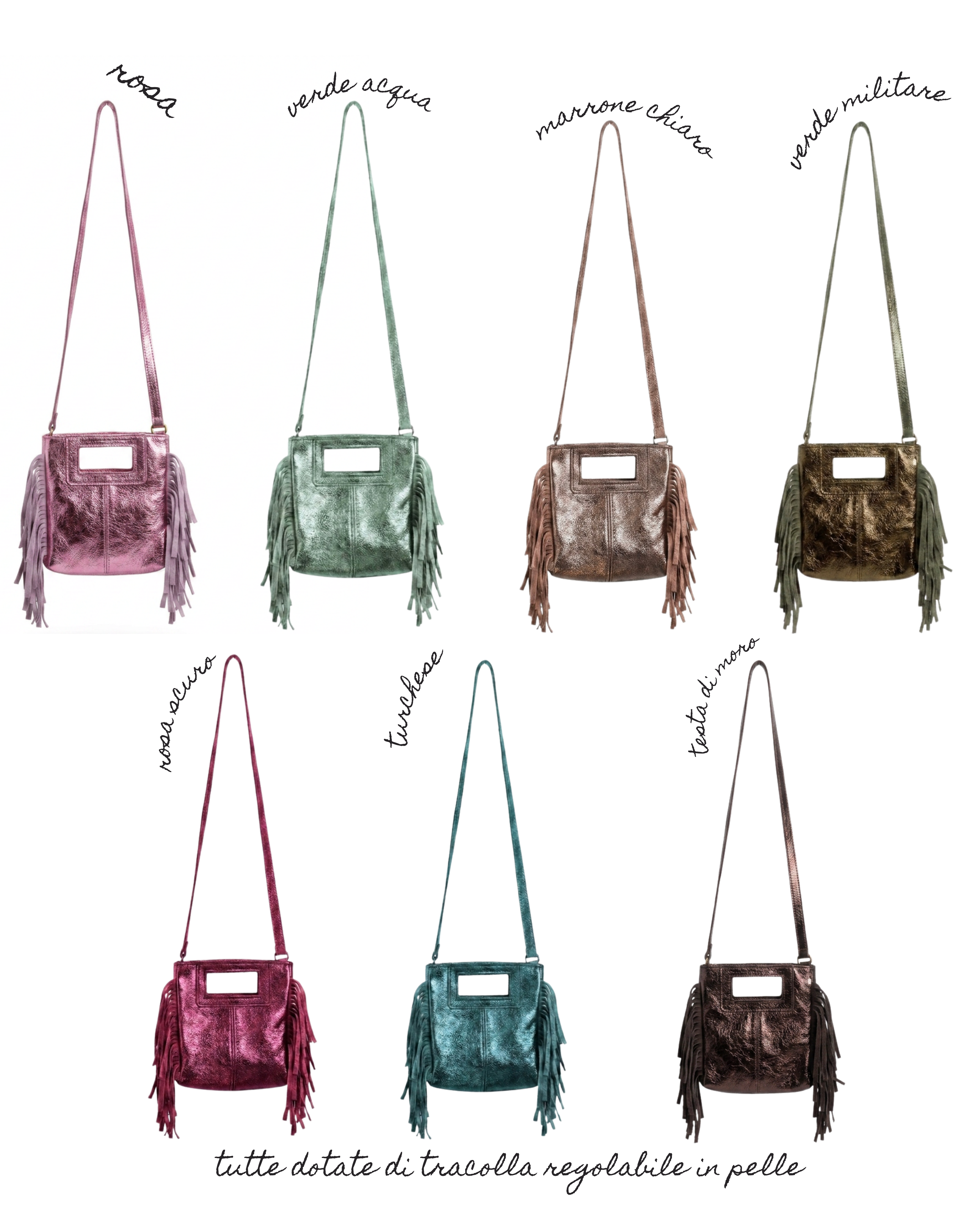 Borsa frange vera pelle laminata