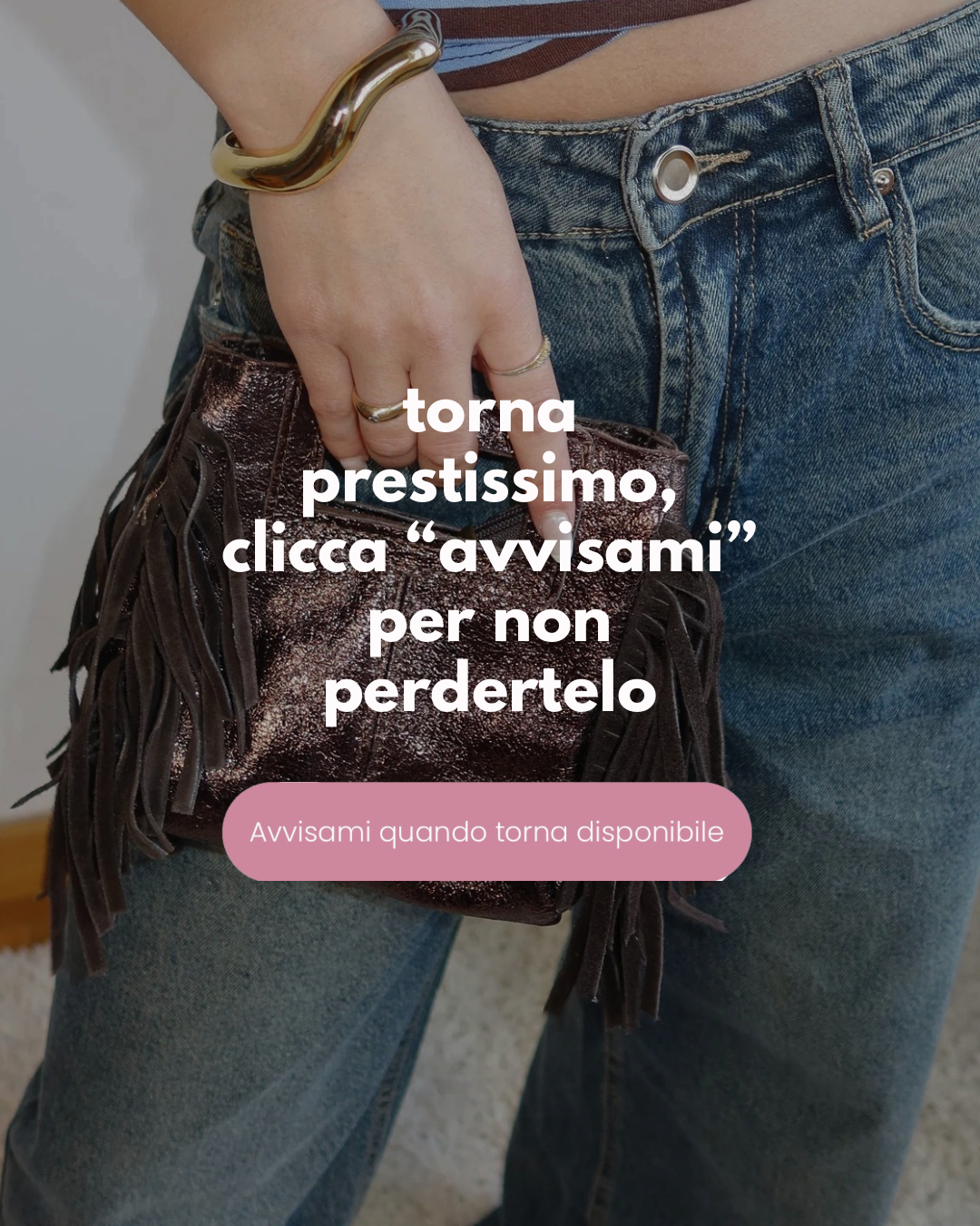 Borsa frange vera pelle laminata