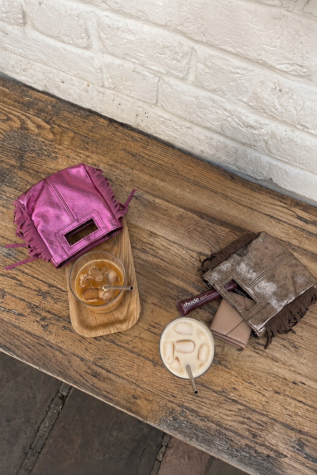 Borsa frange vera pelle laminata