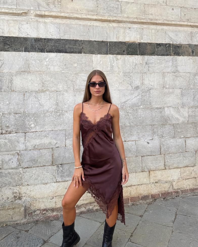 Vestito/top satin e pizzo